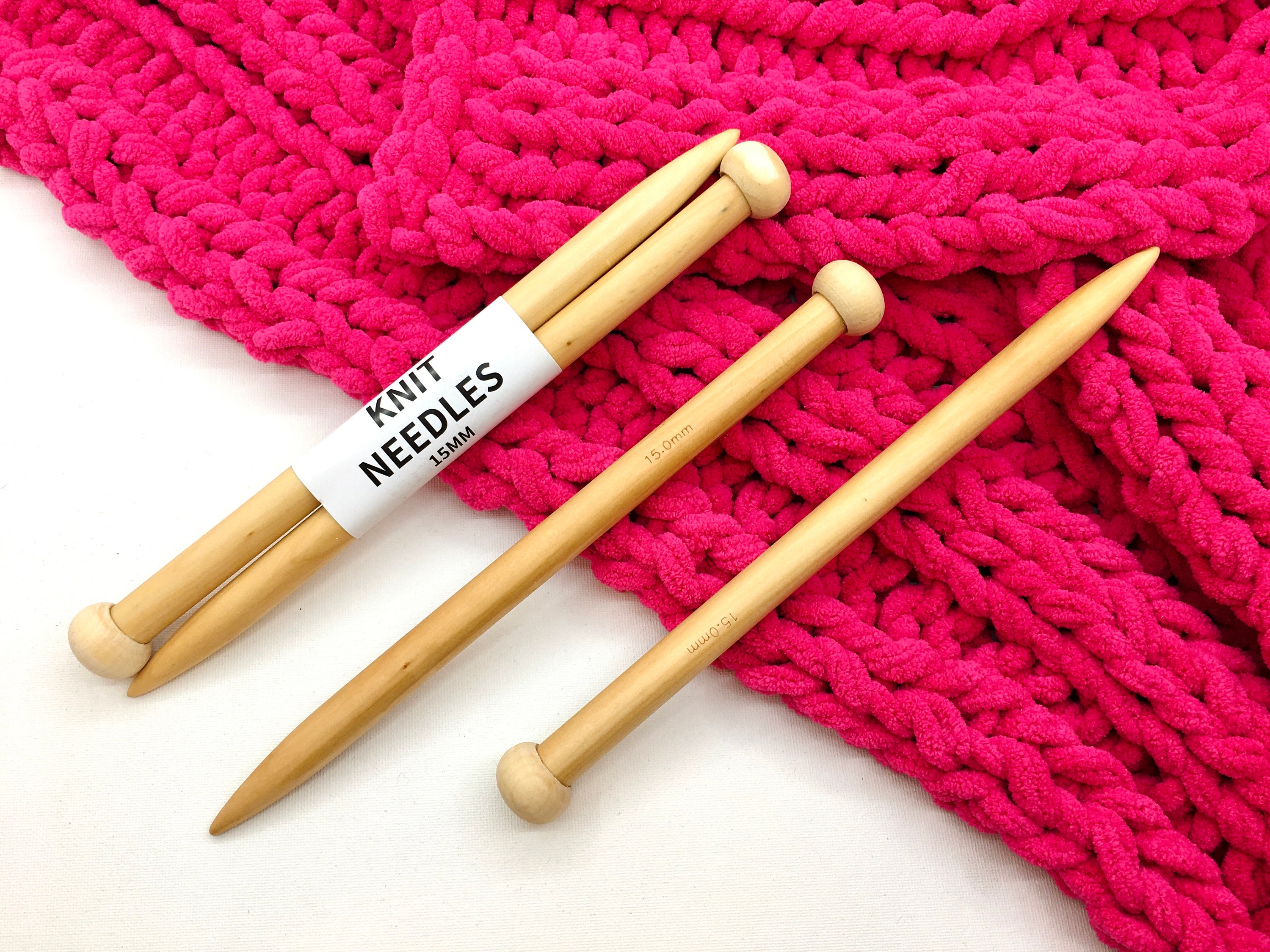 15mm Pair of Beech Knitting Needles, 25cm Long, Suitable for Super