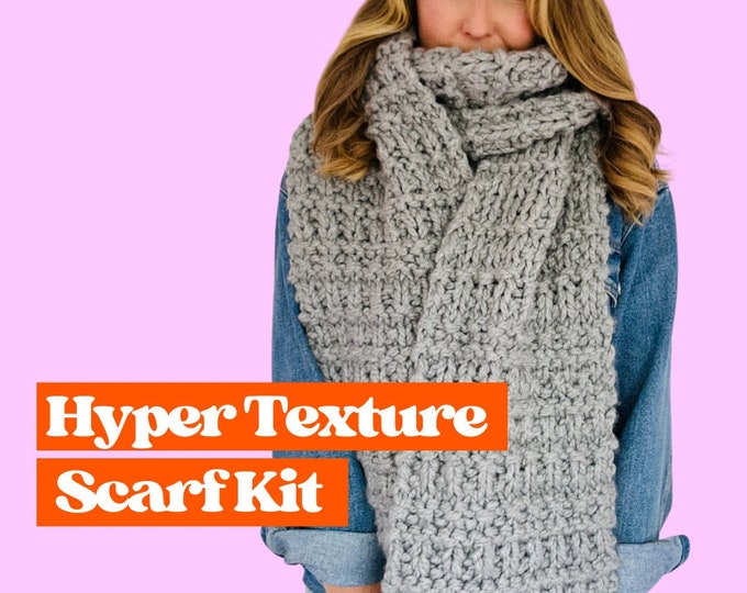 Super Chunky ‘Hyper Texture’ scarf knit kit, perfect beginners knitting kit, learn to knit kit, christmas gift for knitters, vegan knitting