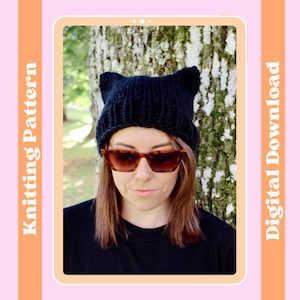 Knitting Pattern - Cat In The Hat, knit your own hat, beginner friendly knit pattern, digital knitting pattern