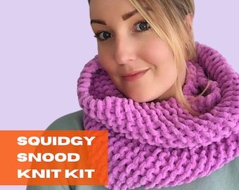 Chenille Snood Knitting Kit. Beginner knitting kit. Infinity scarf knit kit. Learn to knit kit. Vegan knitting kit. Create your own snood