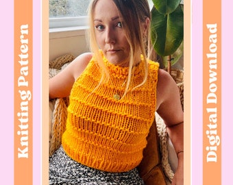 Patrón de tejido - El chaleco Ella, patrón de tejido digital, apto para nivel intermedio, patrón de tejido de chaleco tipo suéter, kit de tejido de chaleco fácil