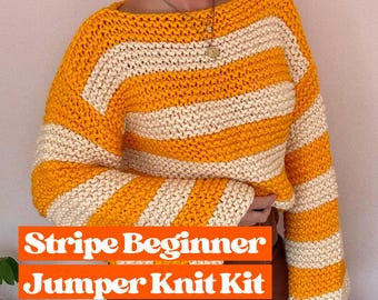 Beginner Knitting Kit | Stripe Jumper Knit Kit | Easy jumper knitting kit | Knit your own sweater | Beginner friendly | Learn To Knit