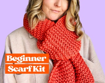 Stickkit för nybörjarhalsduk, lär dig sticka kit, skapa din egen halsduk med detta stickkit för nybörjare, perfekt julklapp, nybörjarvänlig