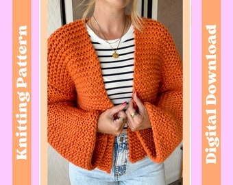 Beginner Cardigan Digital Knitting Pattern, easy cardigan knitting pattern, cardi for beginners, chunky cardigan knitting pattern