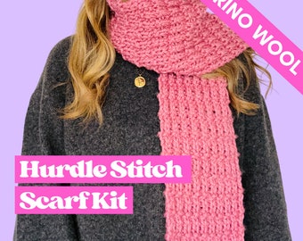 Merino Knitting Kit - Hurdle Stitch Scarf Kit, beginner friendly knit kit, knit a hurdle stitch scarf knitting kit, perfect Christmas gift