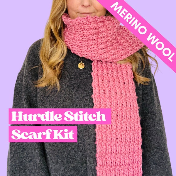 Merino Knitting Kit - Hurdle Stitch Scarf Kit, beginner friendly knit kit, knit a hurdle stitch scarf knitting kit, perfect Christmas gift