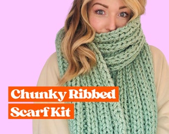 Seriously Chunky Scarf Kit, perfect beginner knitting kit, three stitches included, make your own scarf, learn to knit, beginner friendly