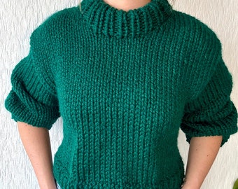 Chunky Jumper Knit Kit, easy jumper knitting kit, knit your own cropped sweater, beginner friendly, vegan friendly jumper knit kit