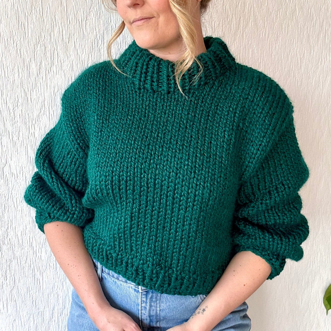 Chunky Cropped Jumper Digital Knitting Pattern, Easy Sweater