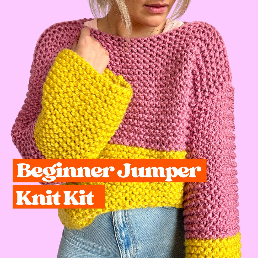 Beginner Jumper Knit Kit, super easy jumper knitting kit, knit your own sweater, vegan friendly, designed for beginner knitters
