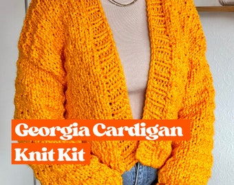 Textured chunky cardigan knitting kit, knit your own cardigan, confident beginner friendly, vegan friendly, The Georgia Cardigan