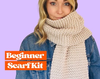 Beginner Scarf Kit, learn to knit kit, create your own knit stitch scarf knitting kit, perfect christmas gift, beginner knitting