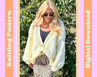 Cardigan Knitting Pattern - The Chloe Cardigan, Beginner friendly Cardigan Pattern,  Digital Knitting Pattern, Digital Download