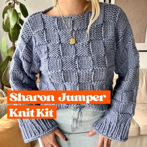 Chunky jumper knitting kit, beginner friendly jumper kit, knit your own sweater, vegan friendly knit kit, textured jumper knit kit