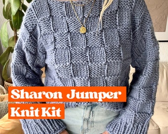 Chunky jumper knitting kit, beginner friendly jumper kit, knit your own sweater, vegan friendly knit kit, textured jumper knit kit