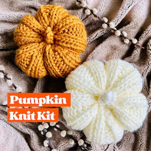 Knitted pumpkin kit, pumpkin decor making kit, make your own pumpkins, autumn knit kit, beginner friendly knit kit, vegan friendly