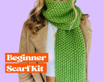 Beginner Seed Stitch Scarf Kit, learn to knit kit, create your own seed stitch scarf knitting kit, perfect Christmas gift, beginner friendly