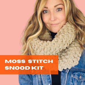 Moss Stitch Snood Knit Kit, beginner knitting kit, infinity scarf kit, create your own snood, learn to knit, vegan friendly, christmas gift