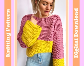 Beginner Jumper Digital Knitting Pattern, easy sweater knitting pattern, jumper for beginners, chunky sweater knitting pattern