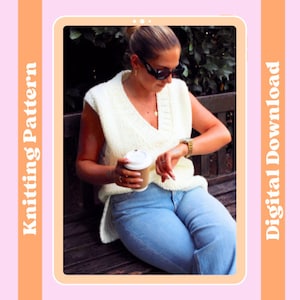 Knitting Pattern - The Jo Vest, Digital knitting pattern, beginner friendly, v-neck sweater vest knitting pattern, easy vest knitting kit