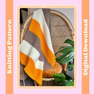 Knitting Pattern - Striped Chunky Blanket, Digital knitting pattern, beginner friendly, stripey blanket knitting pattern, easy blanket