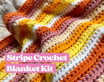 Crochet Kit - Stripe Blanket | Beginner Friendly Crochet Kit | Vegan Friendly Yarn | Easy Crochet Stripe Blanket