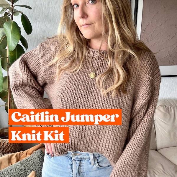 The Caitlin Jumper Knitting Kit, complete DIY knitting kit, beginner friendly jumper knitting pattern, knit your own sweater, easy jumper