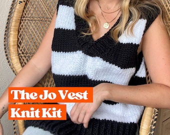 The Jo Vest Knitting Kit, complete DIY knitting kit, intermediate level, sweater vest knit kit, vest knitting kit