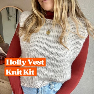 The Holly Vest Knitting Kit, complete DIY knitting kit, beginner friendly, sweater vest knit kit, easy vest knitting kit