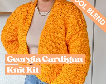 Wool Blend Textured chunky cardigan knitting kit, knit your own cardigan, confident beginner friendly, vegan friendly, The Georgia Cardigan