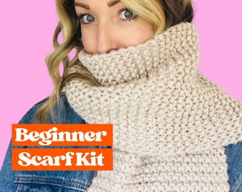 Beginner Scarf Kit, learn to knit kit, create your own knitted scarf kit, beginner friendly Christmas gift, beginner friendly knit kit