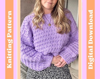 Textured Chunky Jumper Knitting Pattern, Intermediate Level Knitting pattern, Digital Download, chunky sweater knitting pattern