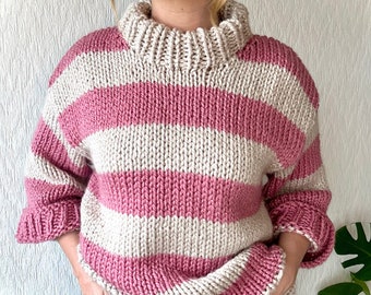 Strickset | Streifen-Pullover-Strickpaket | Einfaches Pullover-Strickset | Stricken Sie Ihren eigenen Pullover | Anfängerfreundlich | Veganfreundliches Strickset