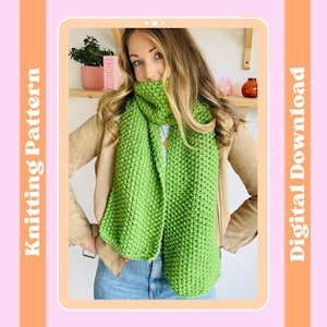 Beginner scarf pattern, digital scarf knitting pattern, learn to knit, seed stitch scarf, beginner friendly, beginner friendly