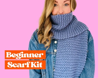 Beginner Scarf Knit Kit, learn to knit, knit your own easy scarf kit, beginner friendly scarf kit, perfect Christmas gift, beginner friendly