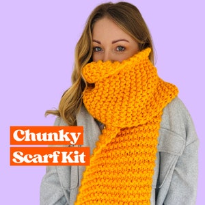 Chunky Scarf Kit, beginner friendly knitting kit, three stitches included, make your own scarf, learn to knit, vegan friendly