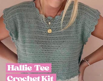 Crochet Top Kit - Hallie Tee Crochet Kit | Confident Beginner Level | Complete DIY Crochet Kit | Cotton Yarn | Vegan Friendly