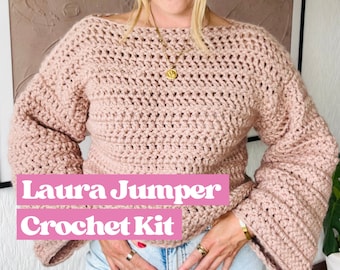 Crochet Kit - Chunky Crochet Jumper Kit | Make Your Own Crochet Jumper | Learn How To Crochet | Boatneck Crochet Jumper Kit | Laura Jumper