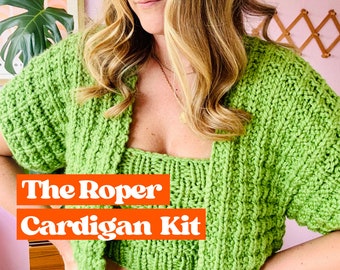 The Roper Cardigan Knitting Kit, Intermediate Knit Kit, Cardigan Knit Kit, Waffle Stitch Cardigan, Intermediate friendly knit kit