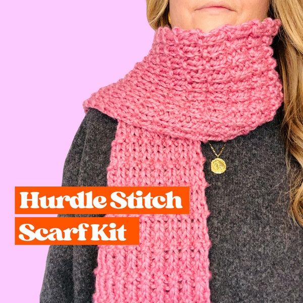 Knitting Kit - Chunky Scarf Kit, beginner friendly knit kit, knit your hurdle stitch scarf knitting kit, perfect Christmas gift