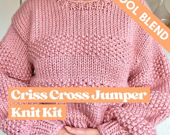 Chunky beginner friendly jumper knitting kit, knit your own sweater with our DIY knit kit, wool blend kit, includes how to knit guide