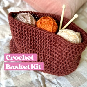 Crochet Basket Kit, learn to crochet kit, create a cute basket, gift for crafter, easy beginner crochet kit, crochet for the home