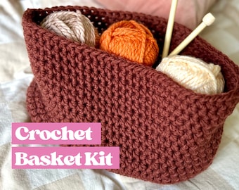 Gehaakte mandset, leer hakenset, maak een leuke mand, cadeau voor crafter, eenvoudig haakpakket voor beginners, haakwerk voor thuis
