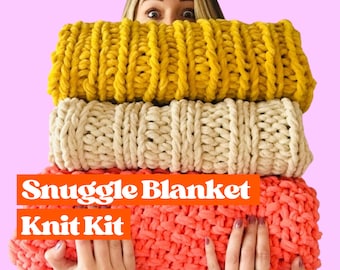 Make Your Own Snuggle blanket, Blanket knit kit, Beginner friendly blanket knitting kit, washable, vegan friendly, make a weighted blanket