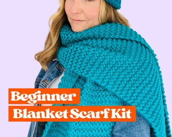 Beginner Friendly Scarf Knit Kit, learn to knit with our easy scarf kit, knitting starter kit, includes video tutorials, tools and yarn