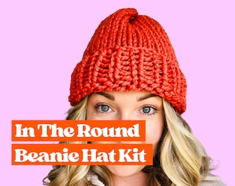 In The Round Bobble Hat Knit Kit, learn to knit with circular needles with this beginner friendly knitting kit, beanie hat knit kit