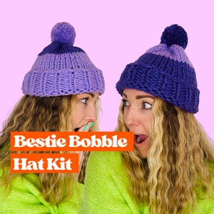 Bestie Bommelmütze Strickset, Strickset für Anfänger, Stricklernset, Mützenstrickset, veganfreundliches Strickset, Galentines-Geschenk
