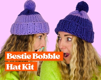 Bestie Bobble Hat Knit Kit, Beginners knitting kit, Learn to knit kit, Hat knit kit, Vegan friendly knitting kit, Galentines gift