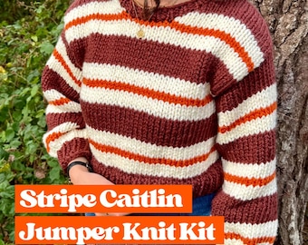 Knitting Kit | Stripe Caitlin Jumper | Easy jumper knitting kit | Knit your own sweater | Beginner friendly | Stripe Chunky Jumper knit kit