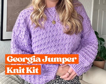 Textured chunky jumper knitting kit, intermediate level jumper knit kit, knit your own jumper, vegan friendly - The Georgia Jumper